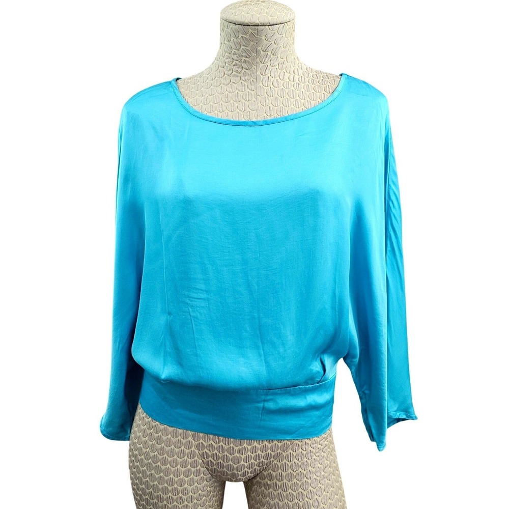 SUZY D LONDON Womens‎ Turquoise Viscose Wallis Satin Batwing Dolman Blouse S EUC